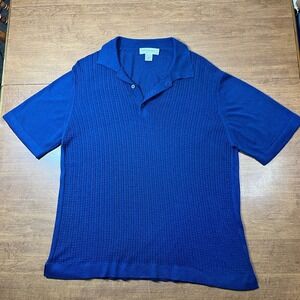 Vintage Pronto Uomo Ribbed Knit‎ Polo Shirt Men L Short Sleeve Preppy Blue Italy